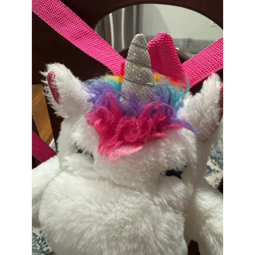 Claire’s Club Plush Unicorn Backpack White Pink Zipper Closure Adjustable Straps